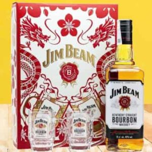 Bộ quà Jim Beam Kentucky Straight Bourbon 40% vol hộp 1 chai 750ml & 2 ly